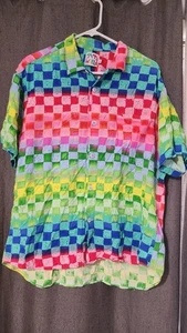 Jams World Vintage Herren Größe Large neonbunt geometrisches Hemd mit Knopfleiste - Bild 1 von 17