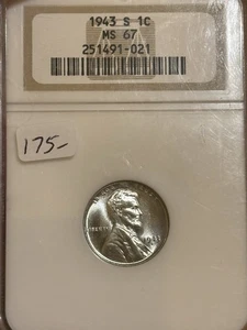 Centavo de acero S 1943 NGC MS 67 ¡Muy bonito y aspecto original! - Imagen 1 de 2