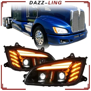 2PCS Headlights Headlamps W/ LED DRL For 2008-2019 Kenworth T660 T370 T700 LH+RH - Picture 1 of 10