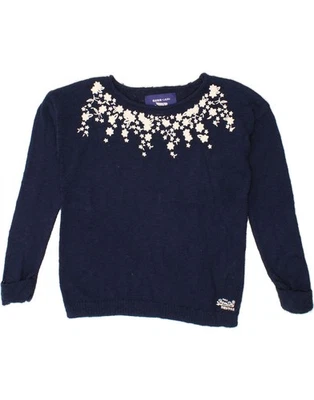 SUPERDRY Womens Oversized Boat Neck Jumper Sweater UK 10 Small Navy Blue ZR03 - Image 1 of 3