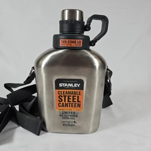 Stanley Stainless Steel Canteen 1.1 Qt Shoulder Strap Leak Proof 2 Stage Lid New - Picture 1 of 4
