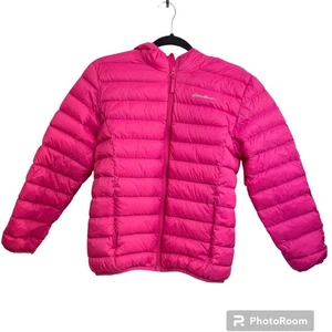 Eddie Bauer Barbie Pink Puffer Coat Jacket Duck Down Feathers Girls Size 14 - Picture 1 of 7