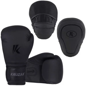 Kruzak Set Guantoni da Boxe e Guanti Focus Nero Opaco per Kickboxing e Muay... - Foto 1 di 9