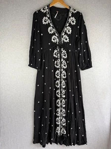 Free People Dress Womens Medium Lily of the Valley Maxi Black White Embroidered - Picture 1 of 10