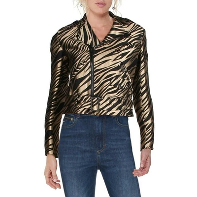 Anne Klein Moto Jacket Animal Print Long Sleeve Vicuna/Anne Black Combo 4 - Image 1 of 4