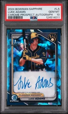 Luke Adams 2024 Bowman Sapphire Chrome Prospect 1st Auto PSA 10 GEM MT - Image 1 of 2