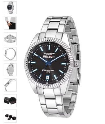 Orologio uomo Sector 240 Mai Usato Sub 5ATM Bracciale Acciaio Nero Ore Azzurro  - Immagine 1 di 4