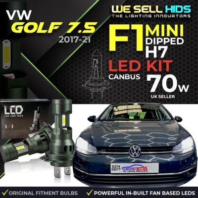VW GOLF MK7.5 2017-20 H7 F1 MINI LED KIT WHITE DIPPED BEAM BUILT IN FAN CANBUS - Image 1 of 4
