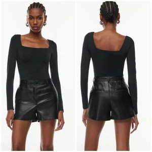 Aritzia Babaton Contour Square Neck Long Sleeve Bodysuit Black Fitted Logo Top S - Bild 1 von 7