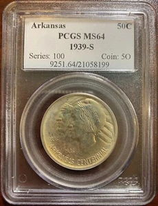 1939-S Arkansas Silver Commemorative Half Dollar - PCGS MS64 - Picture 1 of 2