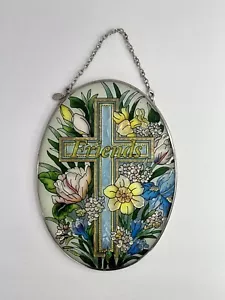Amia Stained Glass Suncatcher Window Art Friends Floral Cross Hand Painted - Picture 1 of 10
