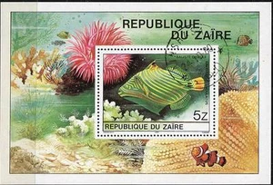 ZAIRE / CONGO DR 1980 TROPICAL FISH S/S ANIMALS A8 - Picture 1 of 1
