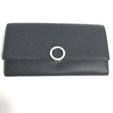 BVLGARI Logo clip Two fold Long Wallet Leather Black/Silver