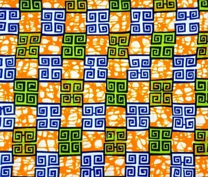 African Fabric 1/2 Yard Cotton Wax Print ORANGE GREEN BLUE Geometric BTHY - Picture 1 of 3