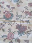 vintage QUEEN FLAT SHEET Jacobean floral pink blue white NO IRON cotton blend