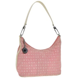 BVLGARI Shoulder Bag Canvas Leather Pink White Silver Auth bs17897 - Picture 1 of 22