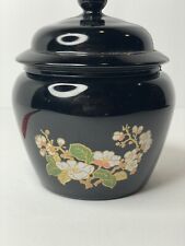 Vintage 1970's AVON Black Amethyst Purple Jar Glass w/ Lid Flower Blossoms