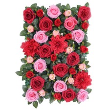 Artificial Flower Wall Panels Decor Wedding Venue Photo Props Red with Leaf