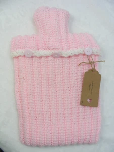 Hand Knitted TRADITIONAL Hot Water Bottle Cover BABY PINK ,B18 - Picture 1 of 2