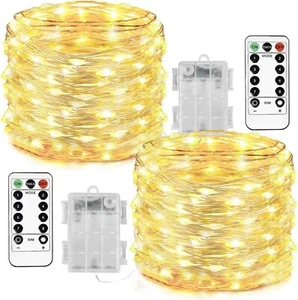 2 Pack 33 Ft 100 LED Fairy Lights Battery Operated Christmas Lights with Remotes - Picture 1 of 7