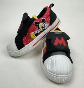 Mickey Mouse Ears Disney Shoes Toddler 9 Sneakers Slip On Loop Cap Toe Red Black - Picture 1 of 9