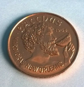 Vintage JETON MARDI GRAS NOUVELLE ORLEANS BACCHUS 1968 Comics 1974 Alu Cuivré - Picture 1 of 2