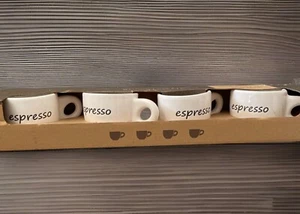 New! Set Of Four  WHITE & BLACK Espresso Mugs Premium Stoneware, Studio/Palate - Picture 1 of 4