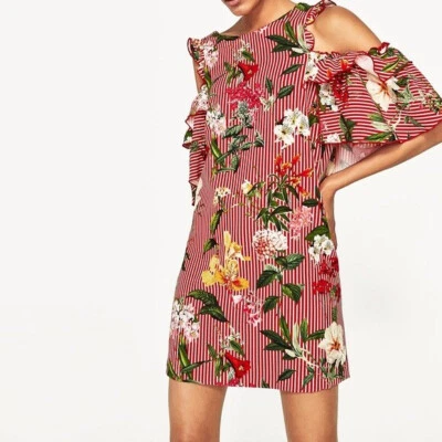 ZARA KLEIDCHEN VOLANTS BLOGGERSTYLE  BLUMEN ROMANTIK  viral Gr. S NEUW.! - Bild 1 von 4