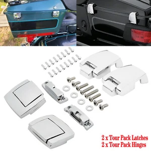Chrome Pack Trunk Latches Hinges For Harley Road King Classic EFI FLHRCI FLHR - Picture 1 of 18