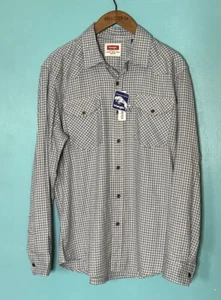 NWT Wrangler Flannel Long Sleeve Button Up Shirt Checked Blue Men's Size L Large - Picture 1 of 9