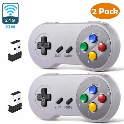 2 Pack Wired/ Wireless SNES USB Controller Gamepad Joystick Super Classic for PC - Image 1 of 4