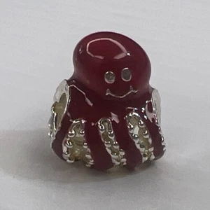NEW HALIA 925 Sterling Silver Bead Charm Enamel Octopus Cute Burgundy Red - Picture 1 of 9