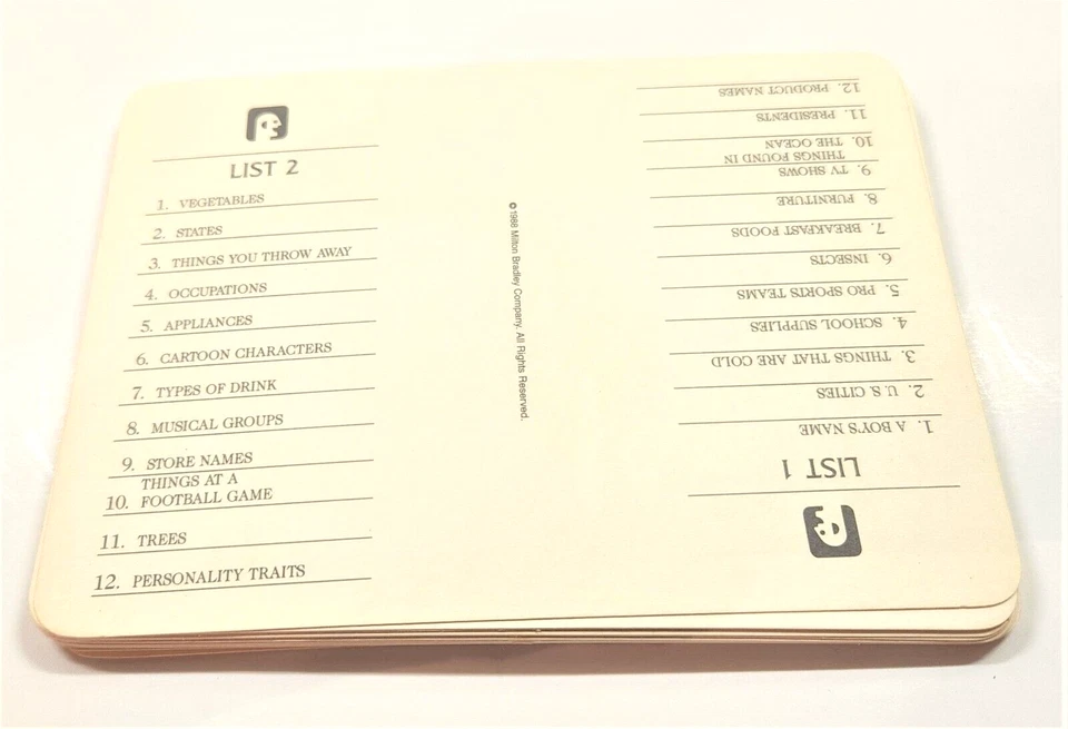 Vintage 1988 Scattergories Game Category Cards Replacement Parts Pieces - Image 1 of 1