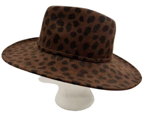 Liz Claiborne Animal Print Boho Brown Black Wool Fedora Hat Wide Brim Bow - Picture 1 of 7