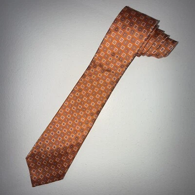 IKE BEHAR Men's 100% Italian Silk Orange/Blue Geometric Made In Italy Necktie - Image 1 of 4