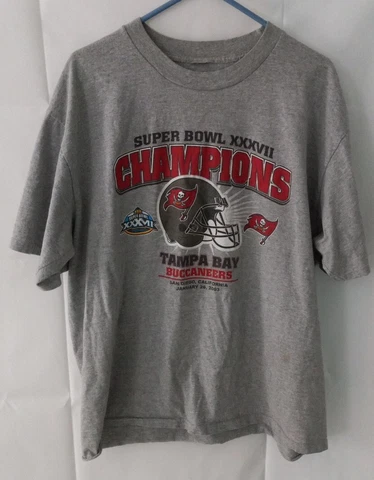 VINTAGE Tampa Bay Buccaneers Shirt Large Gray NFL Super Bowl XXXVII Champions L Cover