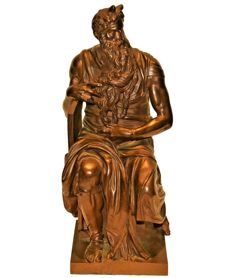 MICHELANGELO Antique Original 18thC Bronze Statue Moses Commandments Sculpture - Image 1 of 4