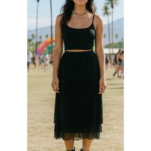 Taschentuch Panky XL Rock Vintage Y2K Mesh Midi Schwarz Stretch Pull On Goth 90er Style - Bild 1 von 10