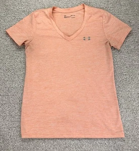 Under Armour Shirt Womens Small Orange Short Sleeve Heat Gear Loose Fit - Picture 1 of 4