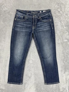 Miss Me Jeans Womens 26 Blue Boyfriend Capri Embroidered Fleur De Lis Pockets - Picture 1 of 15