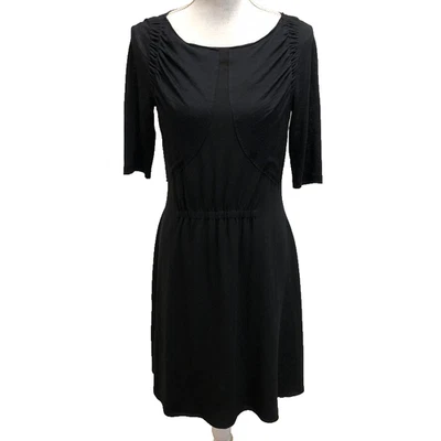 Nina Ricci Silk Sheath Dress Womens 38 US 6 Black Short Sleeve Knee Length LBD - Image 1 of 4