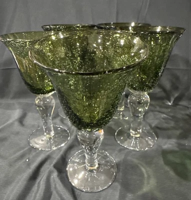 5 copas de agua Iris Sage Artland copa de vino 8" burbuja soplada a mano nueva de colección Foto 1 de 2