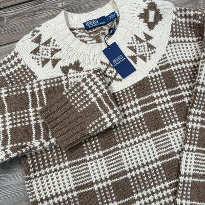 Suéter Polo Ralph Lauren Fair Isle Mezcla de Lana Lino Para Hombres MEDIANO Bronceado Nuevo con Etiquetas $498 Foto 1 de 4