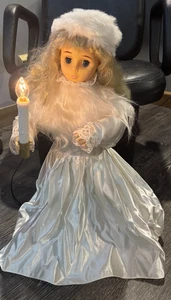 Vintage Telco  24" Winter Girl & Candle Figure Christmas Wood Base Decoration - Picture 1 of 5