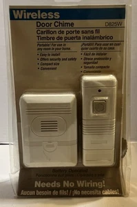 Wireless Battery Operated Door Bell Kit w\ Push Button, White D825W. “W1” - Picture 1 of 3