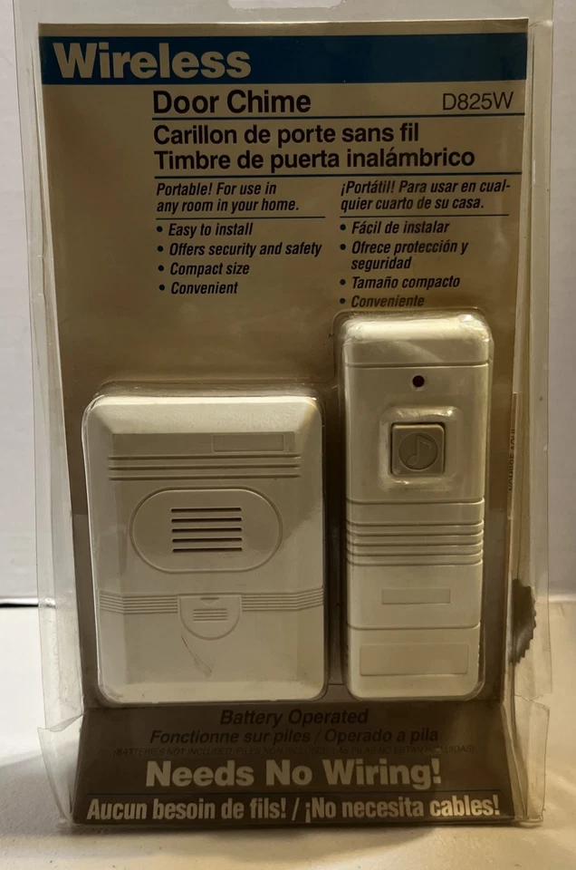  Kit de timbre inalámbrico a batería con pulsador, blanco D825W.     “W1” Foto 1 de 3