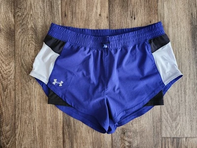 Under Armour Womens Running Shorts Medium Heat Gear Lined Royal Blue White Black - Image 1 of 4