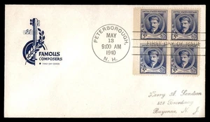 MayfairStamps US FDC 1940 New Hampshire Block Edward A MacDowell Composer First - Picture 1 of 2