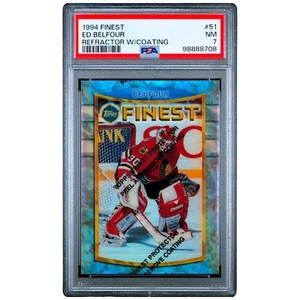 1994 Topps Finest Refractor w Coating #51 Ed Belfour PSA 7 Chicago Blackhawks - Picture 1 of 5
