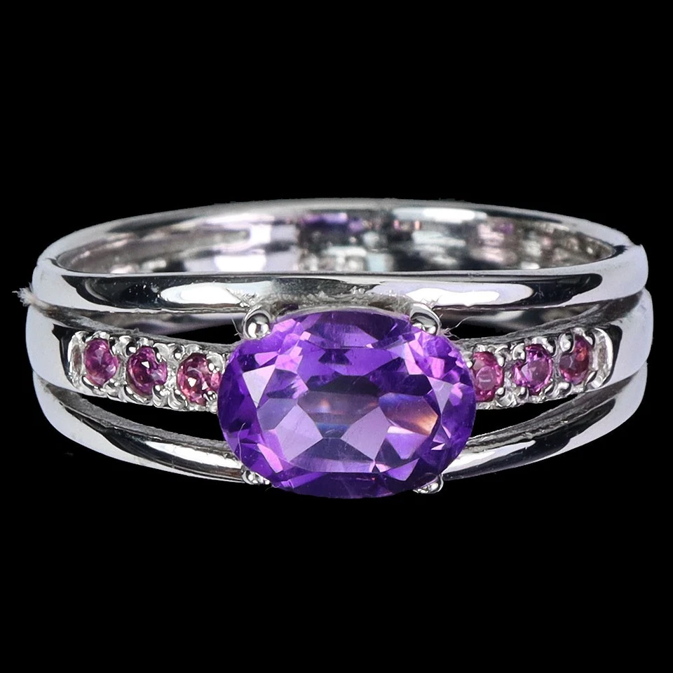 Anillo de plata de ley 925 ovalado amatista 8x6 mm rodolita granate piedras preciosas joyería 8 Foto 1 de 4